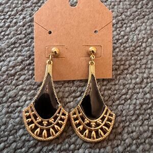 Vintage Avon Fan Black and Gold 1920's Chandelier Earrings
